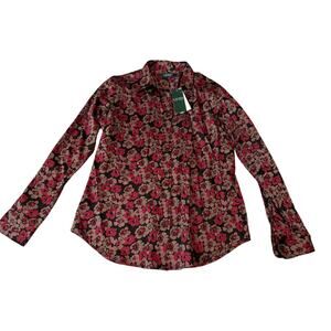 NWT Lauren Ralph Lauren Button Up Floral Red Black Womens Size Med Long Sleeve